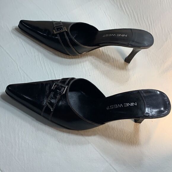 Nine West Black 3 Inch Heel Leather Upper Sexy Slimming Pointed Toe Woman 8 Med - Picture 2 of 11